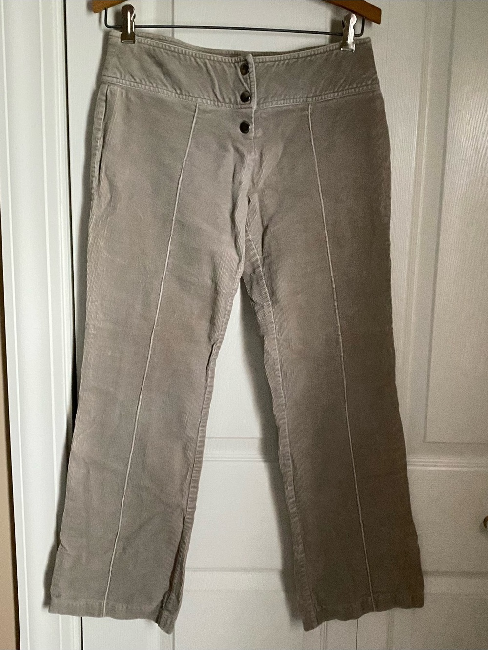 Y2K Vintage Cream Tan Corduroy Low Rise Hip Hugger Pants 3/4 Flare Leg Indie